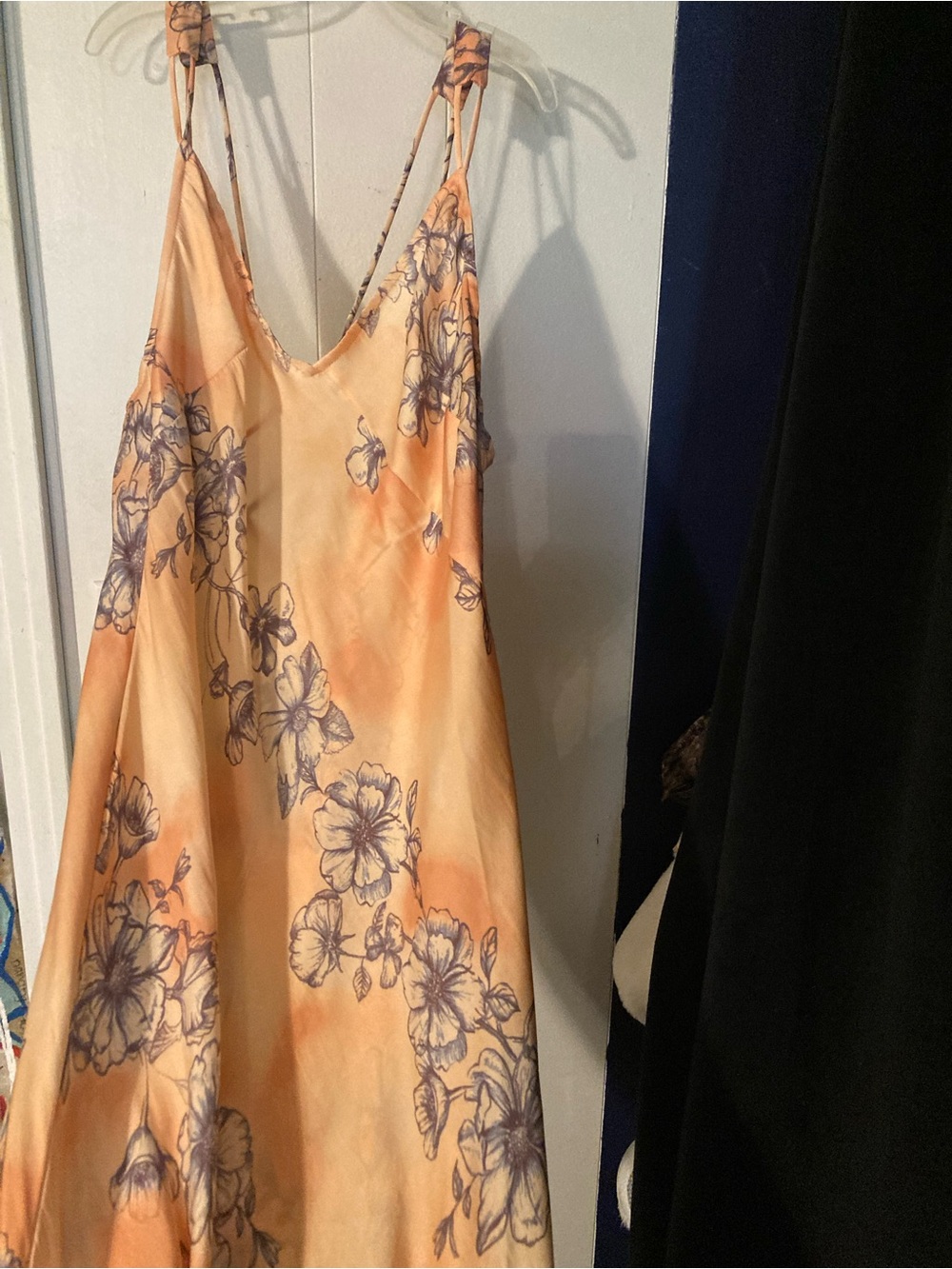 Free People Peach Floral Satin Maxi Slip Dress